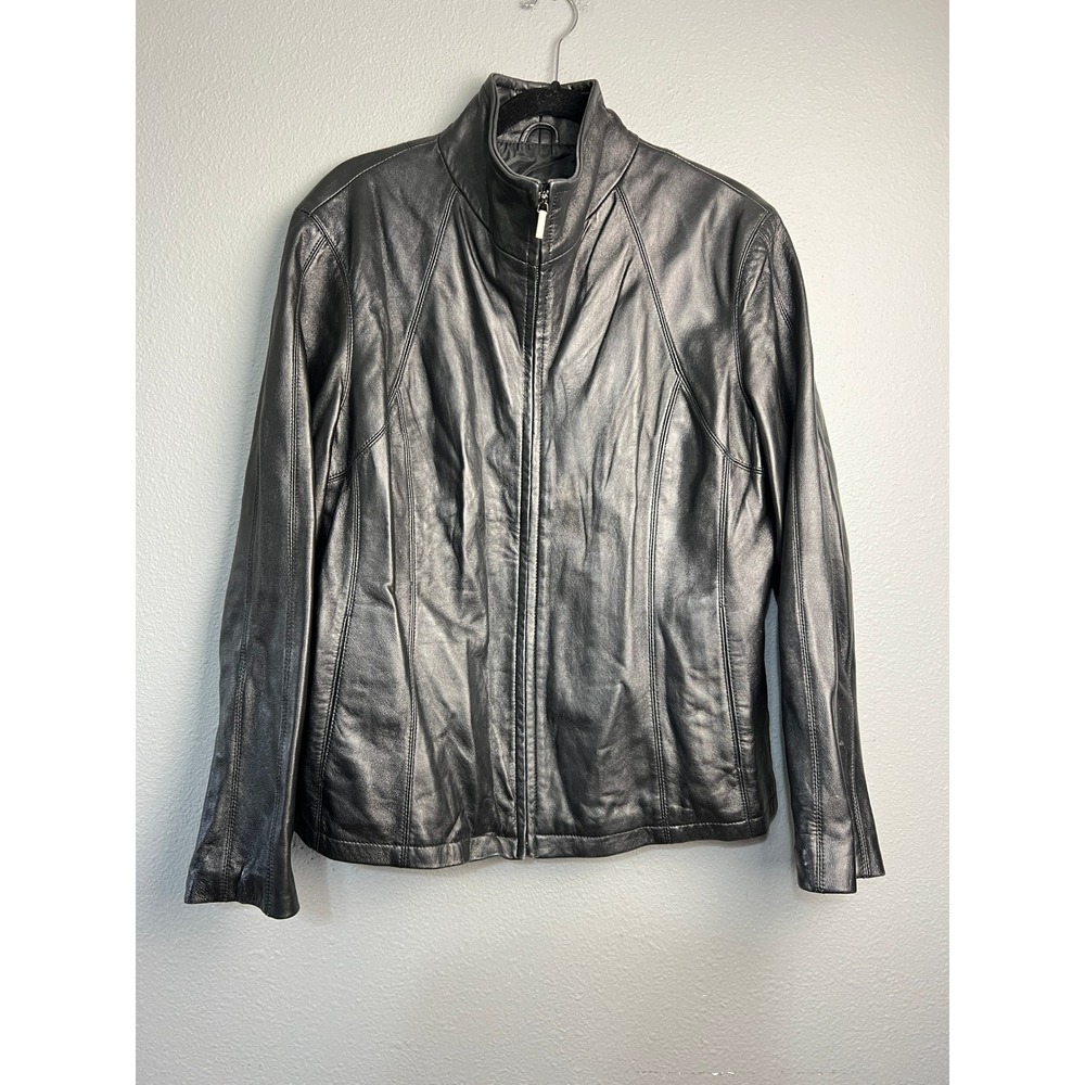Nine West Separates Womens XL Black Leather Zip Up Moto Jacket Grunge Gothic